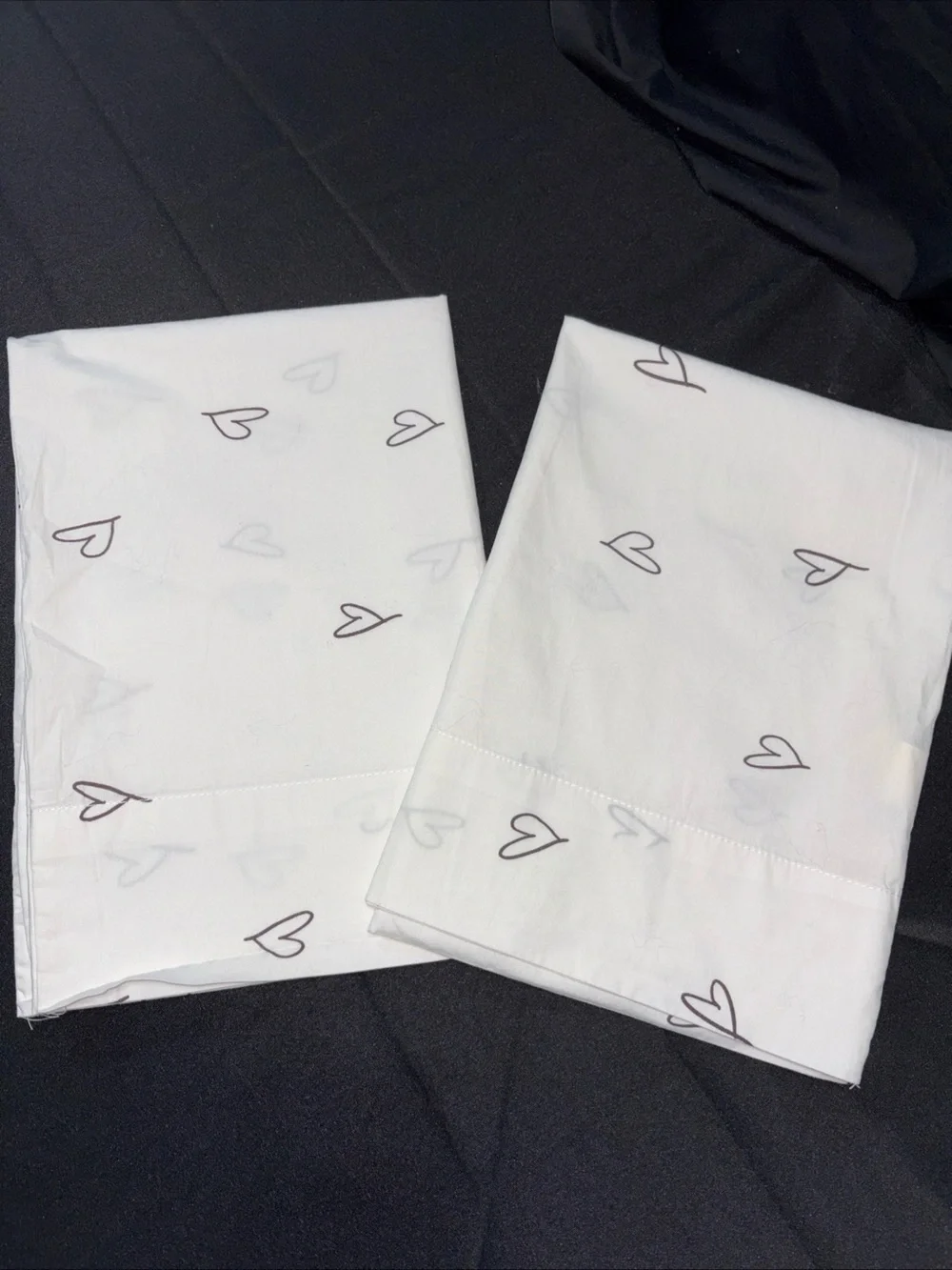 Crate&Barrel White Pillowcases with Black Heart Print